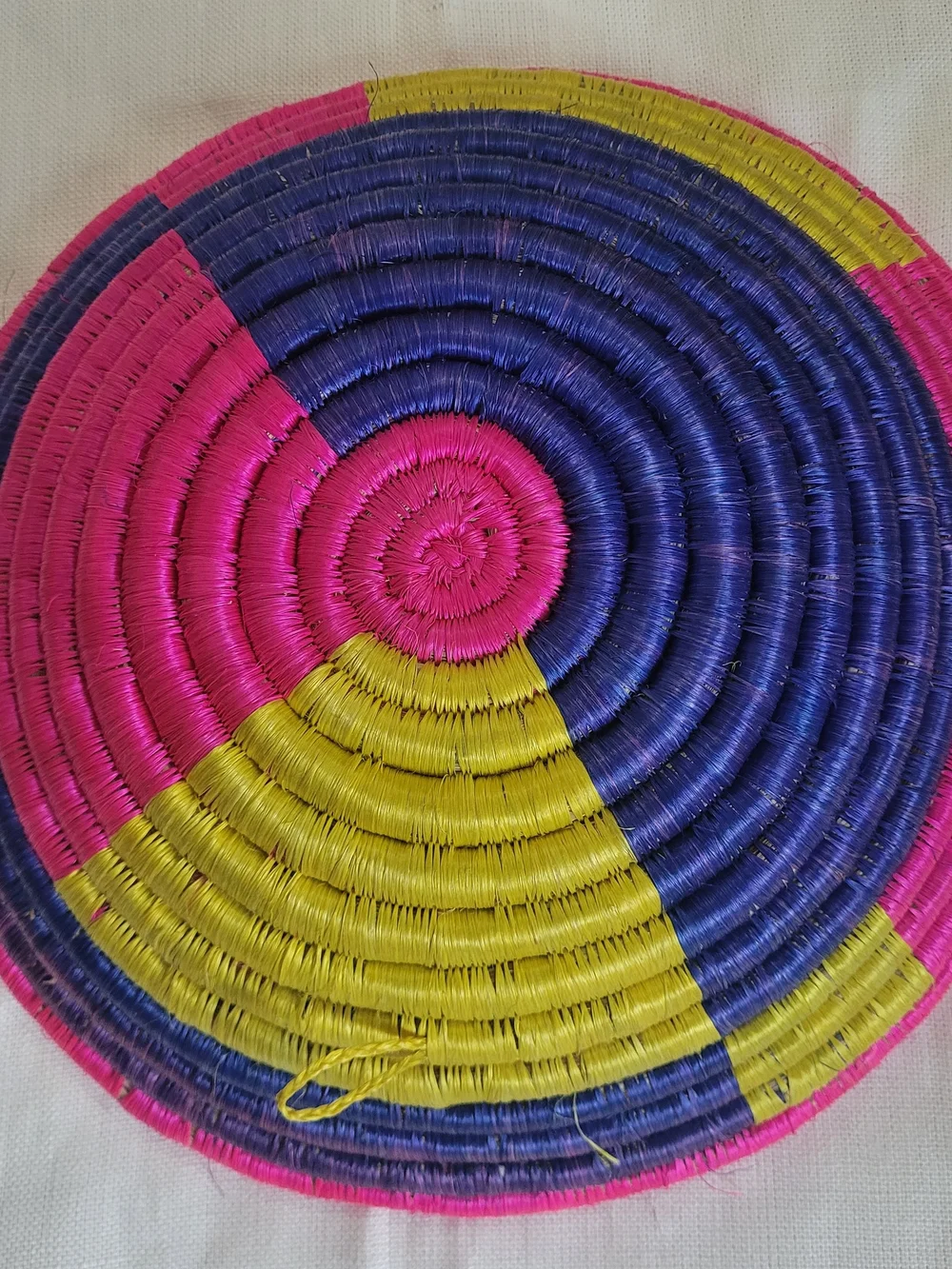 Handwoven Rwandan Colorful Coiled Basket - Fuchsia, Purple & Yellow